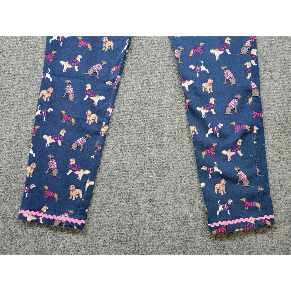 Simply Southern Dog Print Pants Navy Blue Pink Ric-Rac Trim Womens Small - Picture 14 of 14